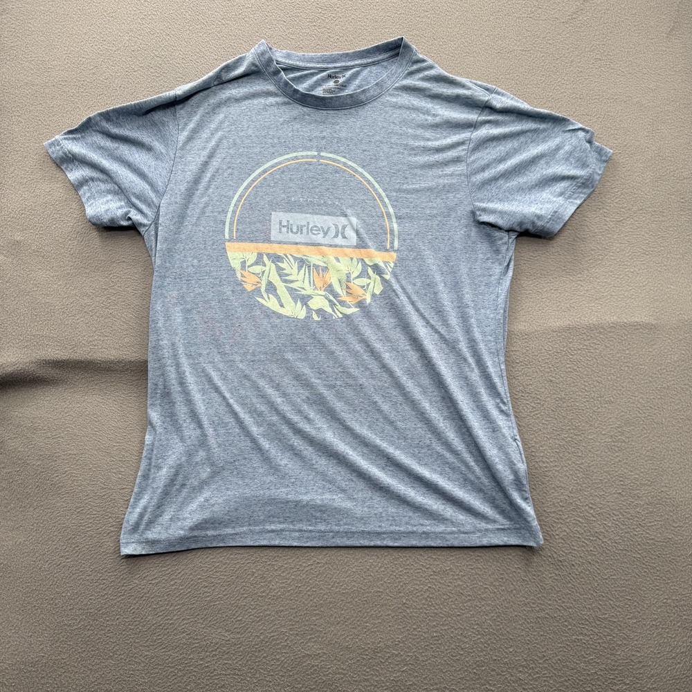 Hurley Shirt Mens XL Blue Tropical Circle Logo Graphic Tee Tagless Surf Beach